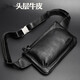 Kangaroo genuine leather men's waist bag mobile phone bag Korean style trendy first-layer cowhide chest bag multi-functional outdoor sports shoulder crossbody bag plain black Napa calfskin