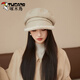 Woodpecker beret for women in autumn and winter, big head circumference, small velvet to keep warm, Japanese style duck cap, plain plush bucket hat, beige, one size fits all (hat circumference 54-60cm)