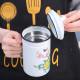 Oulijia enamel old-fashioned enamel cup mug mug with lid enamel jar enamel cold water tea cup retro style enamel jar 7cm-500ml [with 304 filter-Green Lotus]