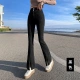 Mai Shihui high waist jeans women's spring and autumn European and American slit pants women's thin and slightly flared black trousers 25