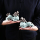 Zhenfan Pixiu ornaments, a pair of ceramic Ge Kiln Pixiu Piqiu home living room shop decoration office home decoration Ge Kiln Feitian Pixiu (pair)