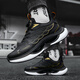 2025 new sports shoes for men, autumn and winter shoes, rotating button running shoes, ultra-light shock-absorbing breathable shoes for men 9887-black gold leather style 42