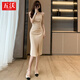Wuwo professional dress, goddess style, fashionable suspender skirt, slim fit, suit jacket and bottoming skirt, apricot dress M