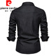 Pierre Cardin spring and autumn new slim denim lapel shirt American version trendy men's casual solid color jacket men's long-sleeved lining knitted navy XL