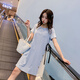 MAX WAY Women's 2019 Summer New Maternity Wear Summer Short-Sleeved Splicing Lace-up Dress MWYH961 Blue XL