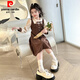 Pierre Cardin girls fake two-piece dress autumn comfortable and casual middle-aged and older girls corduroy skirt preppy style princess dress picture color fake two-piece dress 120 cm