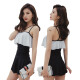 You swimsuit women's one-piece dress conservative belly-covering slimming swimsuit small breasts sexy push-up hot spring swimsuit 19418 black and white M (80-95Jin [Jin equals 0.5 kg])