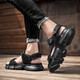 Jeep Men's Shoes Summer New Genuine Leather Sports Sandals Soft Sole Comfortable Lightweight Outdoor Non-Slip Beach Shoes 1585 Black (Leather Shoe Size) 41