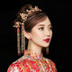 Xiuhe headdress simple and elegant red Chinese style bridal phoenix crown ancient costume Xiuhe clothing wedding accessories set + bracelet (default ear clip style) If you need ear hook style, please contact customer service