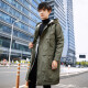 Men's trendy brand autumn and winter new men's lamb wool hooded mid-length plus velvet thickened warm windbreaker men's loose workwear cotton coats men's plus size military green XL