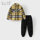 DAVE&BELLA children's shirts plus velvet medium and large children's shirts winter new little boy clothes boys plaid shirts large children's tops yellow plaid in stock 120 cm (recommended height 110-120cm)