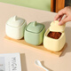 SUMEIJI salt shaker kitchen seasoning jar salt shaker ceramic Japanese seasoning jar combination household seasoning bottle small jar light luxury seasoning box three-color 3-pack seasoning jar tray with spoon