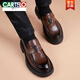 CARTELO new casual leather shoes for men, genuine leather, Korean version, trendy business thick sole, lightweight rubber foam sole, slip-on loafers, black 3H306 40