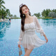 He Yang Yuxia's new parent-child swimsuit mother and daughter conservative long-sleeved sunscreen fairy model children's white girl girl swimsuit hot spring white M