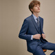 Guillaume de Mons pure wool suit men's blue business professional formal fit casual gray suit groom wedding dress blue top + pants MXF023 48 top 32 size trousers