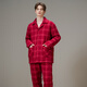 American Standard Couple Three-Layer Thickened Padded Pajamas Set for Women Autumn and Winter Red Wedding Pure Cotton Plaid Home Clothing for Men Cherry Red (Male) XL