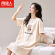 Antarctic women's pajamas, summer cotton, can be worn outside to sleep, loose pullover short-sleeved home clothes, beige rabbit XL