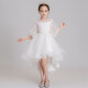 Xiaokayi Nong girls evening dress princess dress fluffy yarn little girl flower girl wedding dress children piano performance dress host autumn style white front short back length 110cm