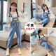 Maidou Bear children's clothing girls' denim overalls spring new style medium and large children's loose summer children's suspenders bear overalls trousers blue trousers 110