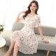 JOYOFJOY summer women's floral chiffon dress female Korean style mid-length waist slim bell sleeve small fresh skirt JWQZ203562 white floral L