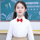 White shirt for boys and girls, long-sleeved bottoming shirt for middle and large children, primary and secondary school uniforms, performance spring and autumn wear, white round neck 130cm