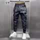 Write Xuan winter men's leather pants with velvet and thickening to keep warm, high-waisted, waterproof and windproof, large size loose leather pants for motorcycles and motorcycles, men's leather pants black, no velvet 3XL 150-165Jin Jin is equal to 0.5kg Recommendation