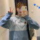 Langyue Women's Autumn T-shirt Hooded College Style Sweater Women's Korean Style Loose Student Color Block Long Sleeve Top LWWY201144 Blue M