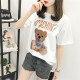 Langyue Women's Summer Bear Print Short-Sleeved T-Shirt Korean Style Casual Loose Female Student Top LWTD201519 White XL