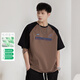 Schwere farblich blockierende kurze Baumwoll-Kurzärmel-T-Shirt für Männer und Frauen im Sommer American Retro Trendy Brand Lose runde Hals halbärmeligte Lappen-Shoulder-T-Shirt Graublau 9922 m (Empfohlen 90-110jin [Jin gleich 0,5 kg]))
