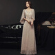 Noliti high-end evening dress banquet fashion new style noble golden light luxury high-end niche performance host female champagne color long XL