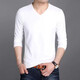 Aowan pure cotton long-sleeved T-shirt men's v-neck Korean style solid color inner fit slim stretch men's white autumn coat bottoming shirt white XL