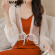 Wangji long-sleeved chiffon cardigan blouse for women summer thin coat with super fairy shawl temperament chiffon coat white M