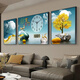 Sanqihu Wohnzimmer Dekoration Gemälde Perpetual Kalenderuhr Moderne einfache Fulu Mountain Sofa Hintergrund Wandtriptychon Wanduhr ZP1283+ZP1284+ZP1285 (Fulu verdient Geld, Mitte 70*50+etwa 35*50 (geeignet für 1,8-2