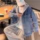 Yiran presents a handsome denim jacket for men in spring and autumn, trendy brand, retro hooded, loose, versatile, trendy, Korean version, fake two-piece jacket for men, blue L, recommended 120-135 Jin Jin is equal to 0.5 kg