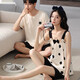Daizixin 2 conjuntos de pijamas de pareja para tirantes de verano para mujeres, juego de dos piezas de chaleco de algodón puro de manga corta Traje de verano para hombres delgados DD9903 Mujeres XL+Hombres XL