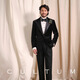 CULTUM 999 Gift Box Satin Button Velvet Tuxedo Wedding Groom Dress Suit Men Black Wedding Gift Box Set XL (52B)