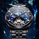 MiG (MIGE) Chinese Valentine's Day gift tourbillon mechanical watch fashion trend hollow watch 9901 jet black SB9901GBB