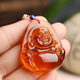 DR GRAFFCARNY Big Belly Maitreya Buddha amber pendant for men and women, Laughing Buddha amber pendant with lanyard, solitary item. With lanyard, solitary item.