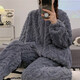 Fleece pajamas for women in autumn and winter warmth and thickened coral fleece home clothes cardigan zipper simple solid color flannel set HS983 m white jacquard zipper L