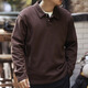 JEEP SPIRIT 250g heavy piqué cotton simple POLO shirt for men 2024 spring and autumn retro simple loose long-sleeved T-shirt dark brown 2XL suitable for 160-180Jin Jin equals 0.5 kg