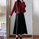 Oudihui 2025 New Autumn Dress Women's Xiaoxiangfeng Red Jacket Clothing Outfit Autumn and Winter Skirt Women's Suit Red Jacket + Black Skirt + Bottoming Shirt XL Recommended 120-135 Jin Jin equals 0.5 kg
