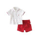 DAVE/BELLA summer new children's boys' suit baby short-sleeved sports two-piece set off-white bottom print 120cm (recommended height 110-120cm