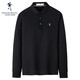 Dances with Wolves, plus velvet, autumn and winter fashionable business commuter logo, versatile men's long-sleeved POLO 001 black 175