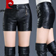 Pierre Cardin leather shorts for women spring new 2024 bottoming PU leather pants high waist slim fit loose slim autumn and winter outer boots black 31/2XL