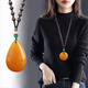 PURE GIRL Retro old beeswax pendant necklace Ping An buckle second generation synthetic beeswax gourd long sweater chain ethnic style Ping An buckle wooden bead chain
