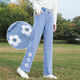 
Ran Yilan Junior High School Student Wide Leg Jeans Female Girls Spring and Summer New Loose Straight-Legging Pants High Waist Slimming Casual Long Pants 9856 Light Blue Pants High Quality 60 S -75Jin [Jin equals 0.5 kg]