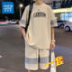 JEANSWEST short-sleeved T-shirt men's summer thin loose ice silk teen handsome two-piece clothes shorts paired with two-piece set 2-4-4022-653 white (one set) 2XL