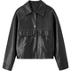 Shandubila is capable and handsome, classic versatile lapel pocket design motorcycle jacket women's leather jacket black S
