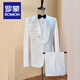 Luo Meng white embroidered suit singer performance suit male emcee host men's chorus dress men's suit suit green fruit collar suit jacket + pants + girdle + bow tie 2XL height 185 weight 175Jin Jin is equal to about 0.5 kg