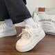 Pull back new winter sneakers for women, all-match thick-soled plus velvet white shoes and cotton shoes J576Z rice/white 37